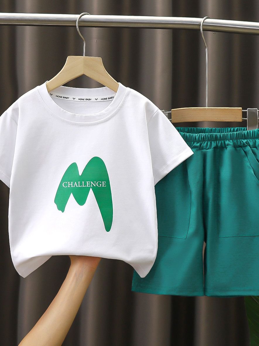 Girls' summer short sleeved shorts sportswear set, children's fashionable casual children's clothing