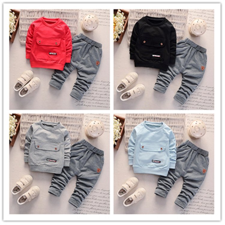 0-3 Yrs Baby Boy Clothing Sets Sweatshirt With Pockets+striped Pants 2pcs Spring Boys Clothes Set Children Fall Outfit Sports