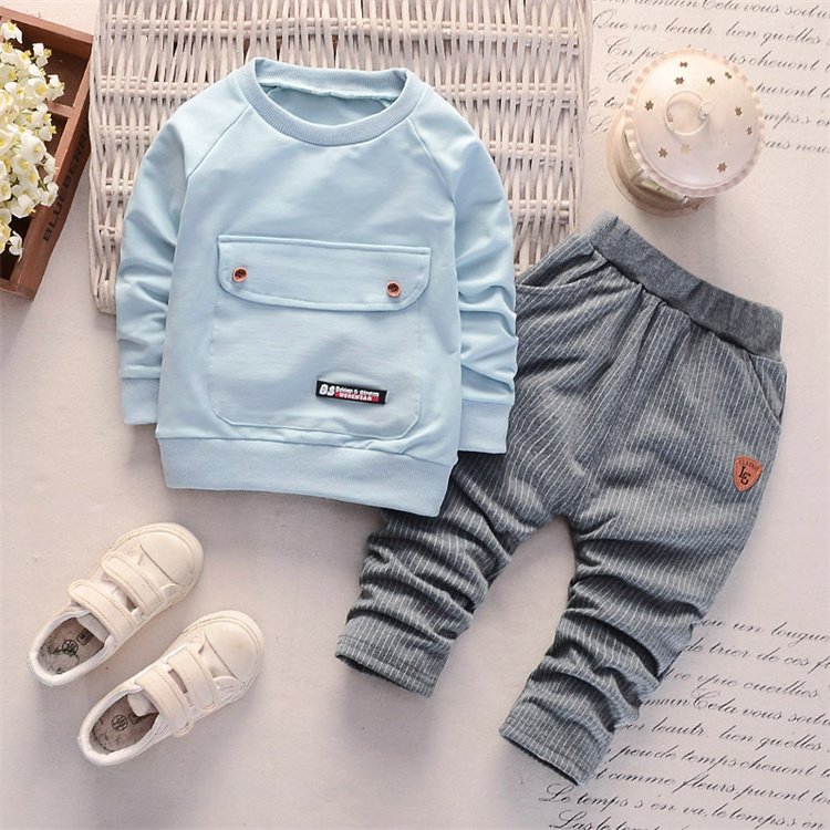 0-3 Yrs Baby Boy Clothing Sets Sweatshirt With Pockets+striped Pants 2pcs Spring Boys Clothes Set Children Fall Outfit Sports