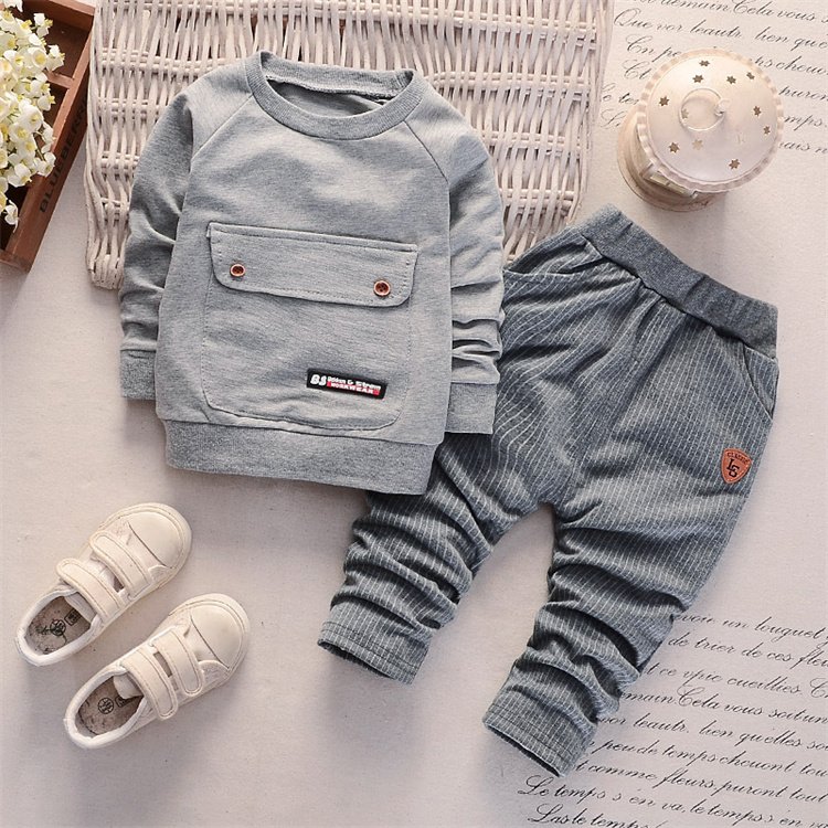 0-3 Yrs Baby Boy Clothing Sets Sweatshirt With Pockets+striped Pants 2pcs Spring Boys Clothes Set Children Fall Outfit Sports