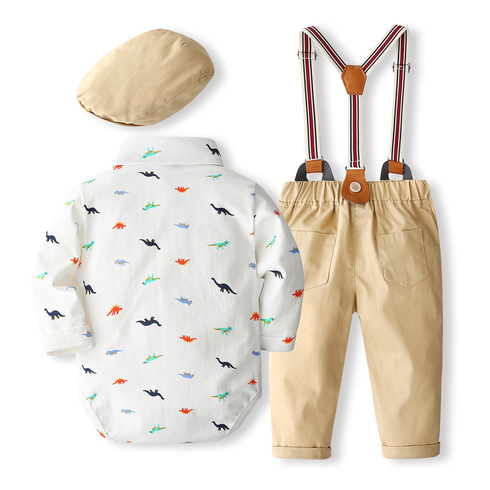 Custom Logo Baby Boy Suit Gentleman Baby Boy Party Formal Clothes 3 6 Months Toddler Outfit Romper +Bow Tie + Suspender Pants