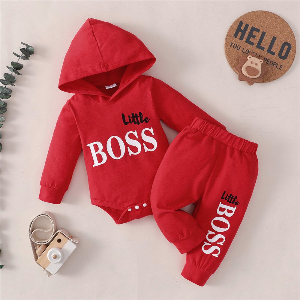 Baby Clothes Set Hooded Long Sleeved 2 Piece Suit Baby Boy Clothes 6-12 Months