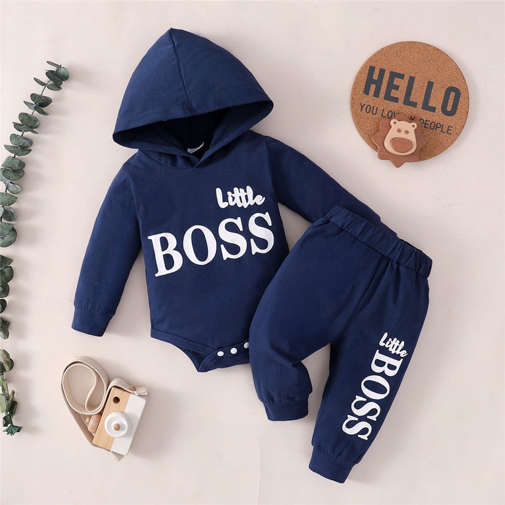 Baby Clothes Set Hooded Long Sleeved 2 Piece Suit Baby Boy Clothes 6-12 Months
