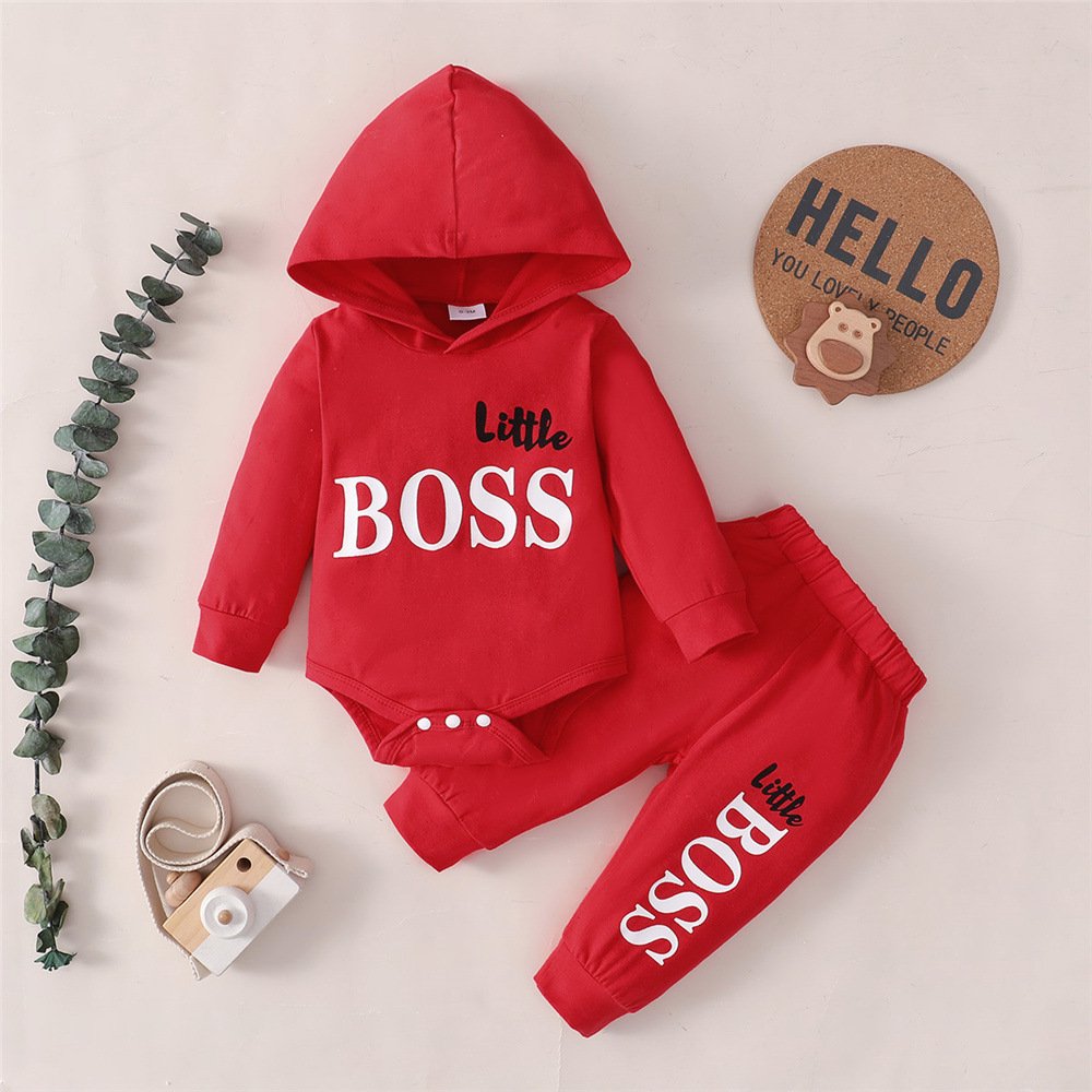 Baby Clothes Set Hooded Long Sleeved 2 Piece Suit Baby Boy Clothes 6-12 Months
