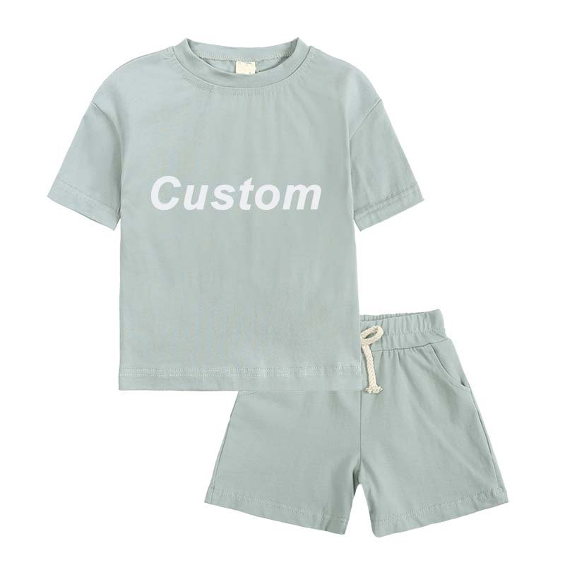 conyson wholesale two piece kids jogger clothes set cotton short sleeve custom boys clothing sets summer kids sweatsuits