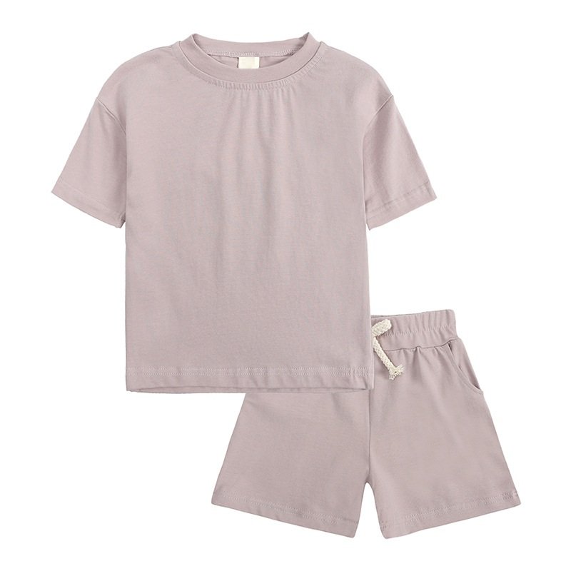 conyson wholesale two piece kids jogger clothes set cotton short sleeve custom boys clothing sets summer kids sweatsuits
