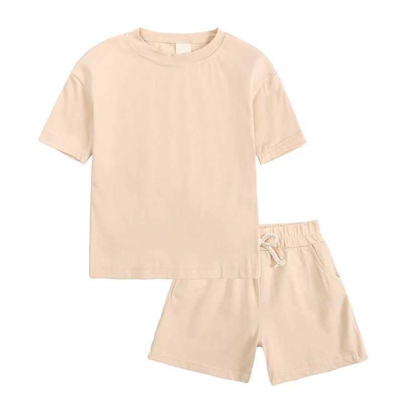 conyson wholesale two piece kids jogger clothes set cotton short sleeve custom boys clothing sets summer kids sweatsuits