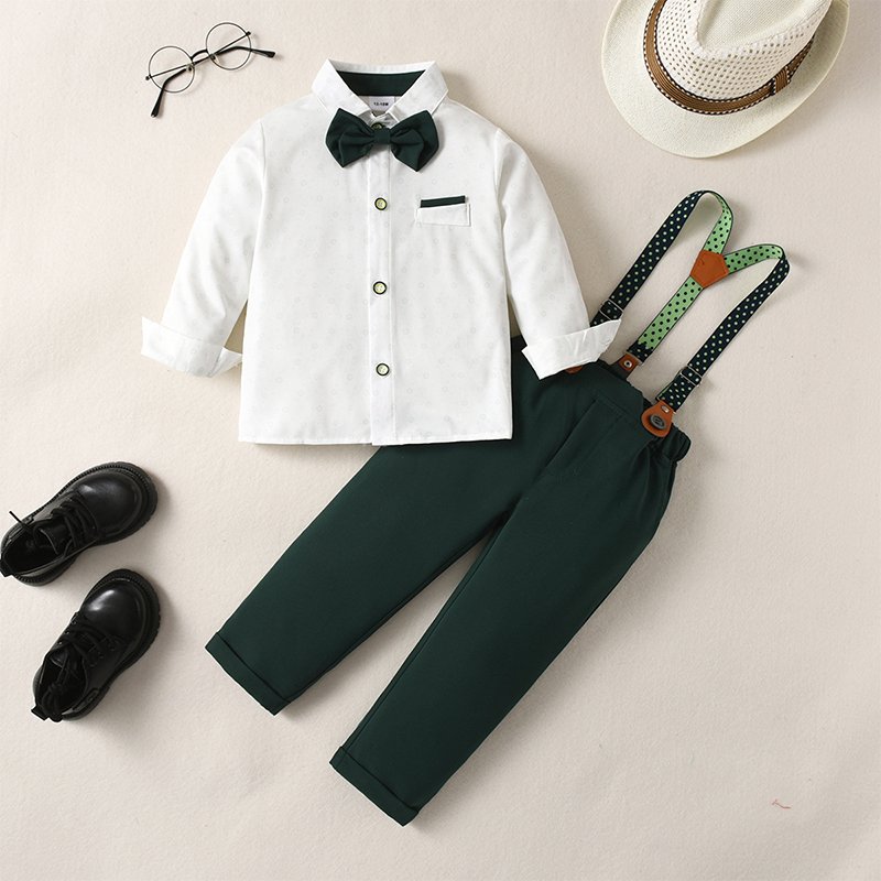New Style Boy Clothing Set Autumn Long Sleeve Shirt + Suspenders Trousers Kids Birthday Party Costume Children Gentleman Suit