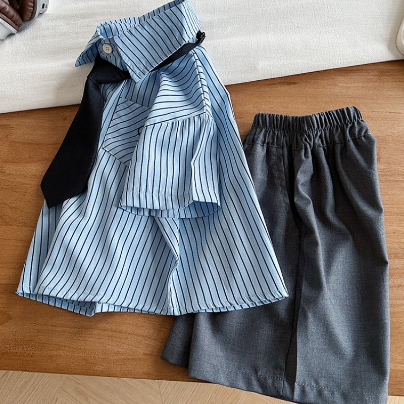 Striped Kid Clothes Boys Shirt Breathable Children's Clothing Summer Korean Style Kids Girl Clothing Sets New