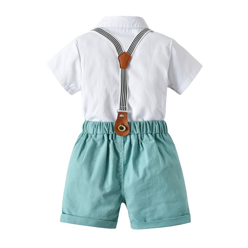 New Arrival Cotton Boy Baby Clothes Formal Set with Bow 1 Year Old Newborn Clothes for Baby Boy Solid Color Summer Boy Clothes