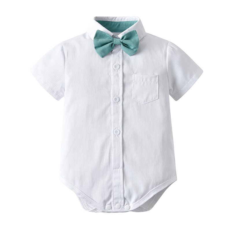 New Arrival Cotton Boy Baby Clothes Formal Set with Bow 1 Year Old Newborn Clothes for Baby Boy Solid Color Summer Boy Clothes