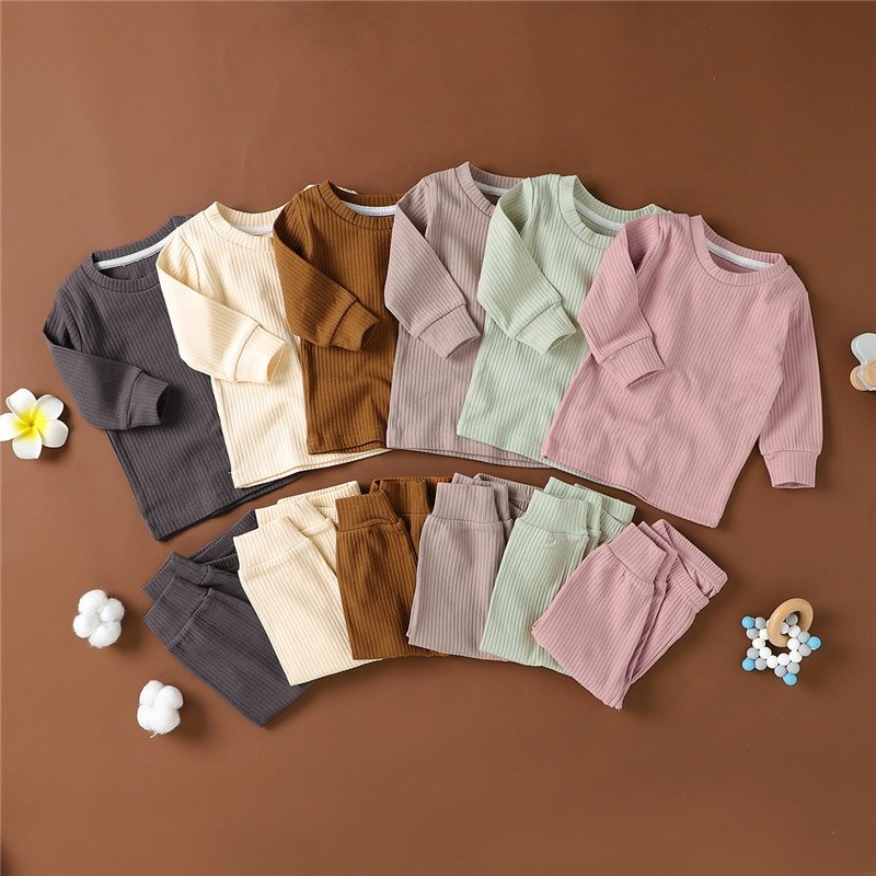 Good Elastic Ribbed Sleepsuit Plain Baby Girls Baby Boys Pajamas Set