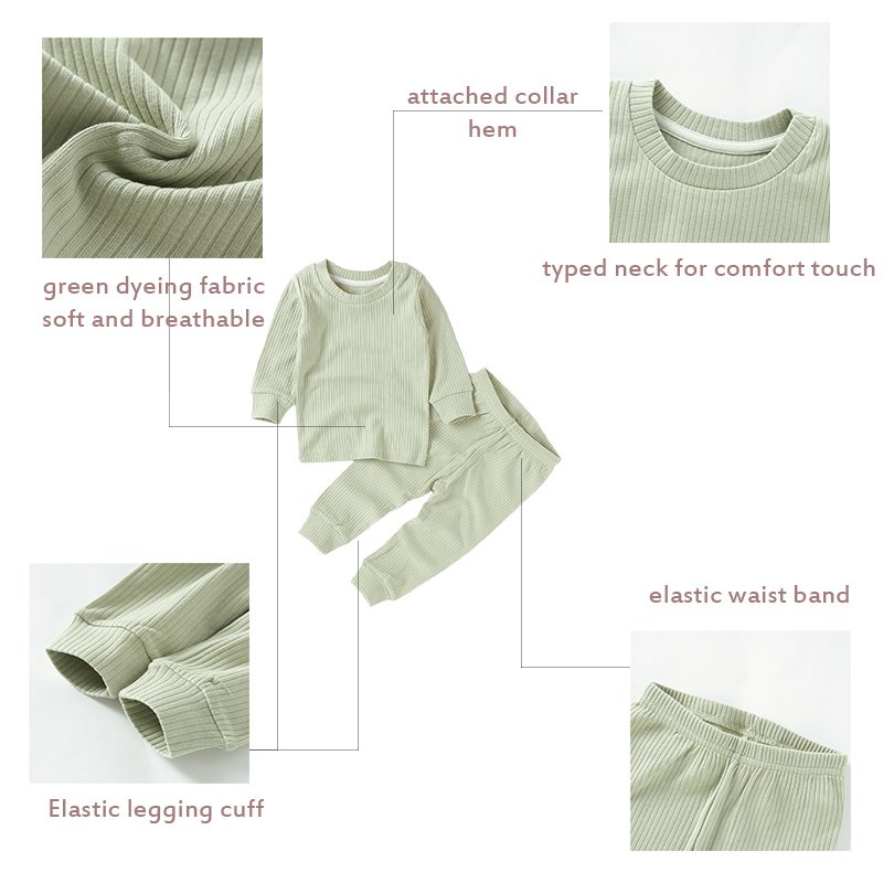 Good Elastic Ribbed Sleepsuit Plain Baby Girls Baby Boys Pajamas Set