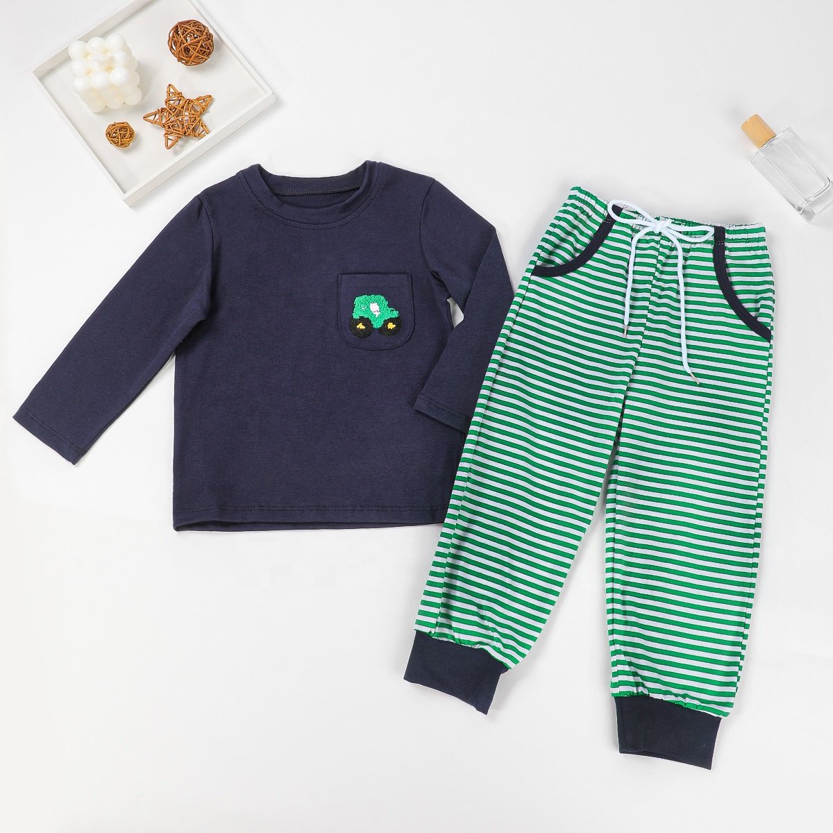 Puresun Boys Mallard Duck French Knot Clothes Kids Matching Two Piece Clothing Sets Toddler Fall Outfits