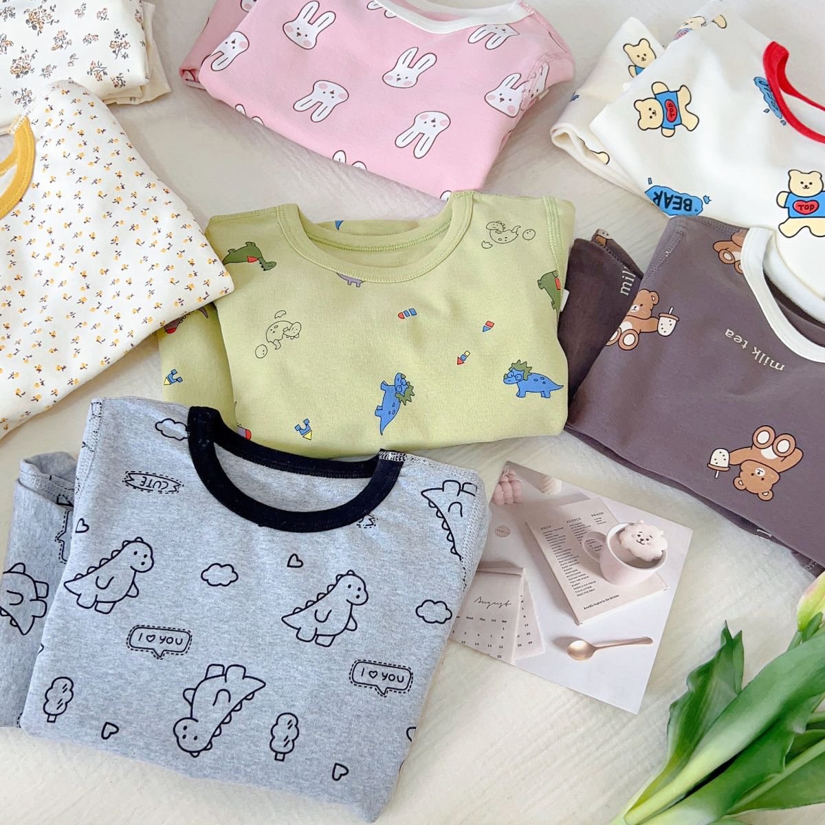 Children's wool rack set thickened warm boys and girls frosted cotton underwear pajamas winter