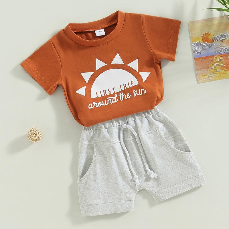 Latest Style Low Price Summer Popular Custom Pattern Printed Kids Boys Clothing Sets