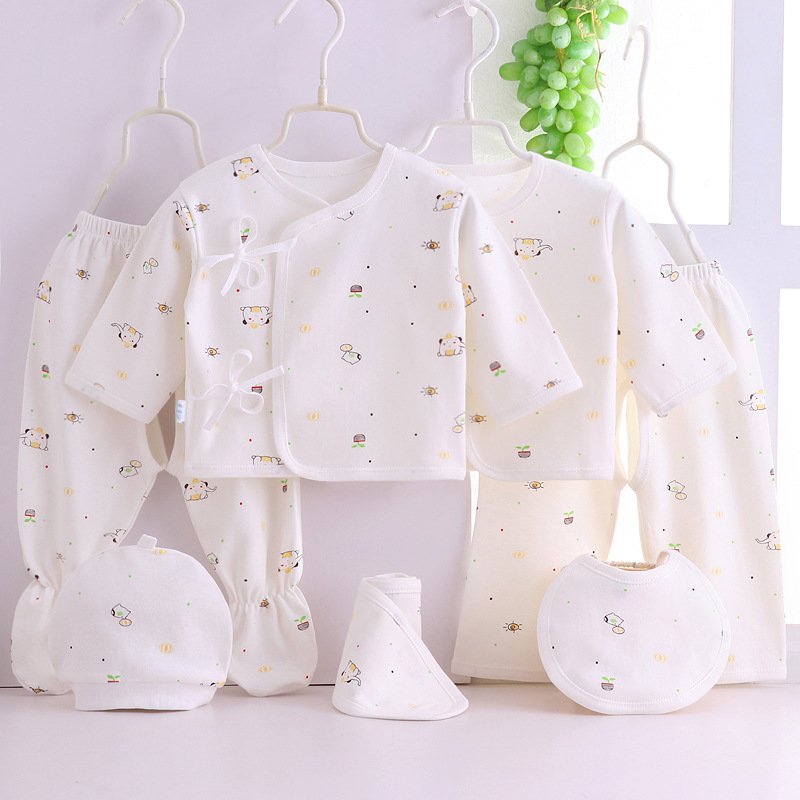 0-3 Months Baby 100% Cotton Clothes 7pcs/set Longs Sleeve Pajamas Underwear Suit Cute Newborn Baby Gift Set