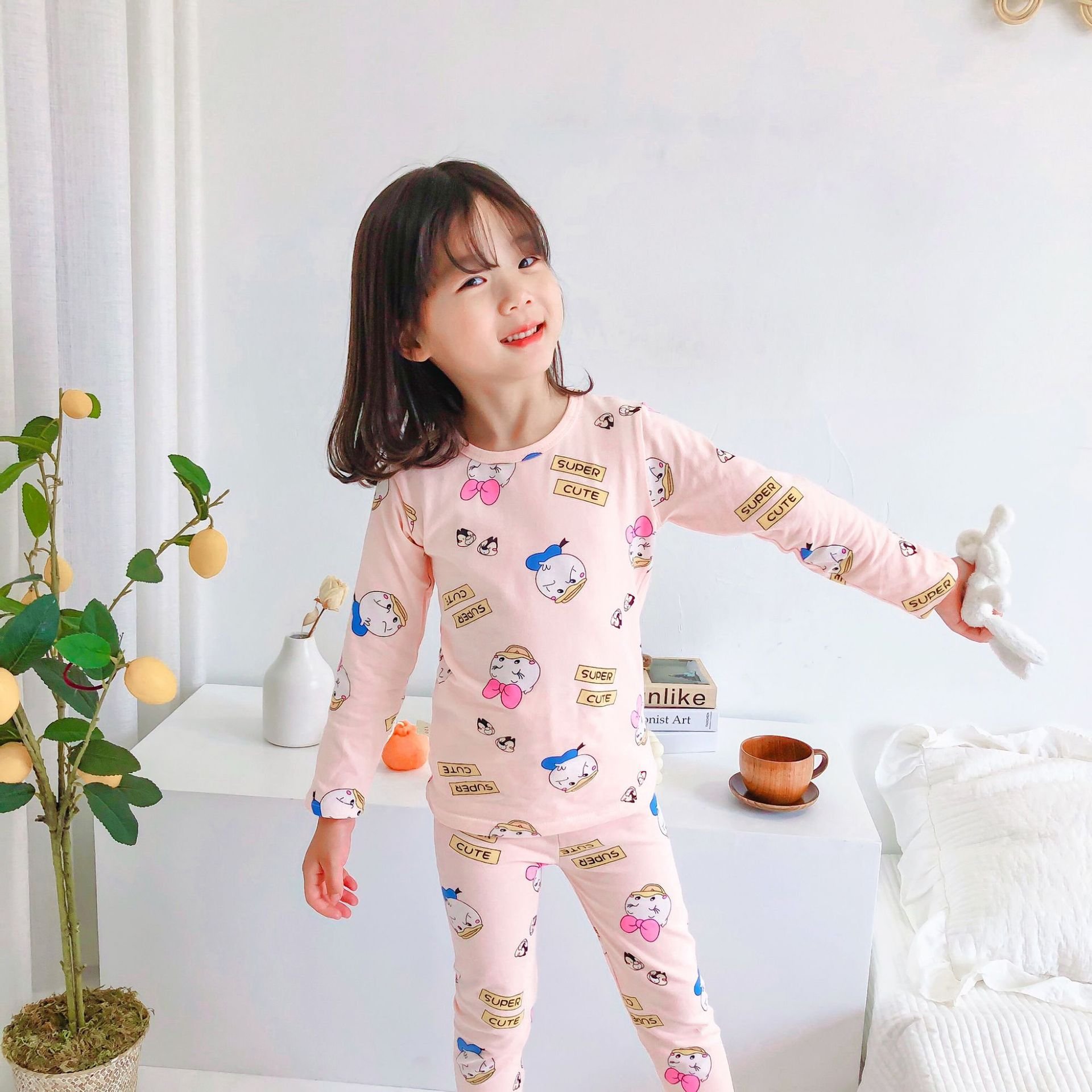 Wholesale custom kids pajamas cotton girls kids pajamas sets children sleepwear baby tights