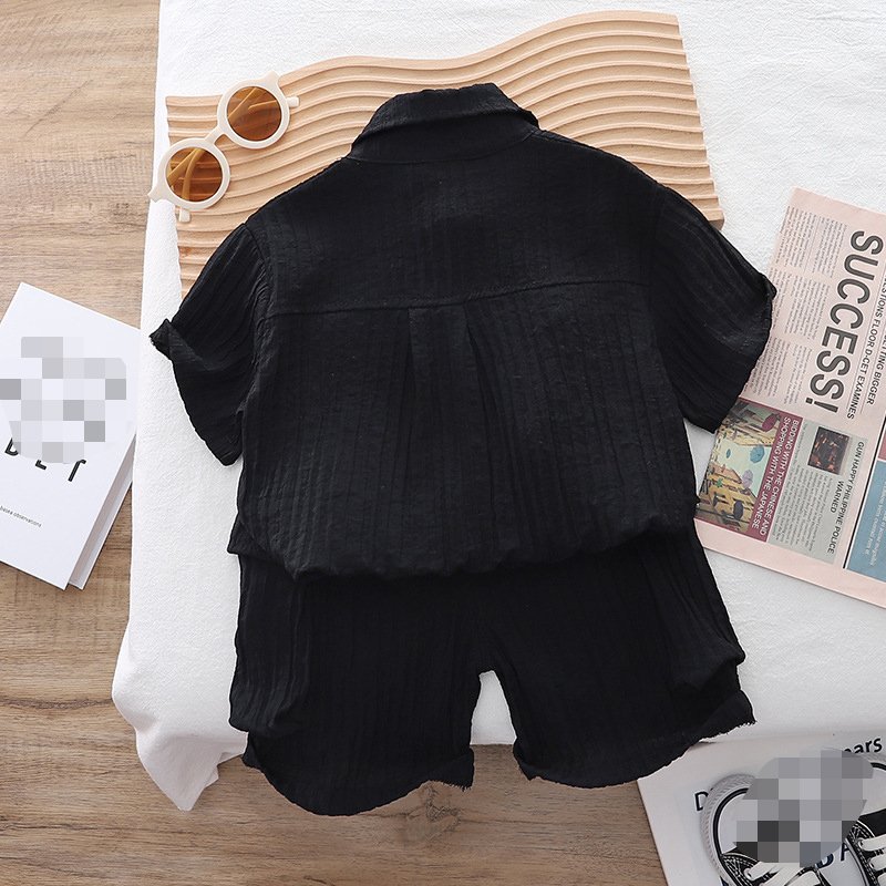 wholesale kids clothes 2 colors short sleeves letter printed shirt+solid shorts outfit 0-5 years boys 2pcs linen clothing set