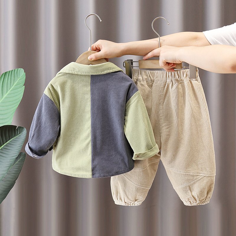 New Popular Kids Spring Autumn Corduroy Outfits 3pcs Jacket+T-shirt+Pants Casual Baby Boys Clothing Sets
