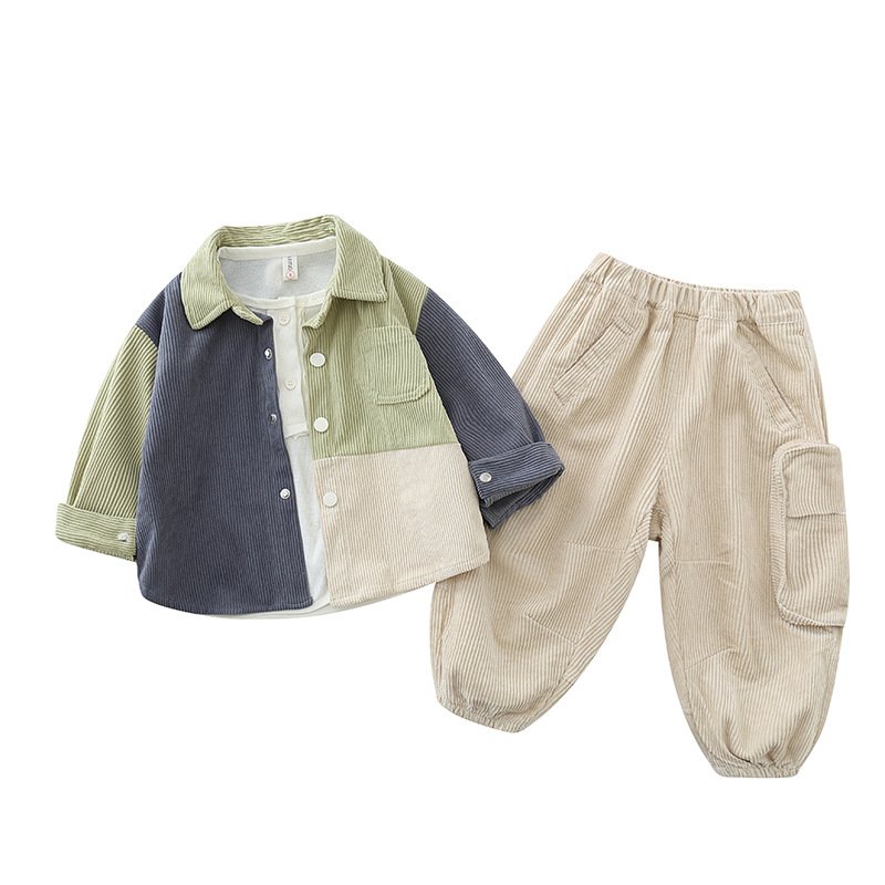 New Popular Kids Spring Autumn Corduroy Outfits 3pcs Jacket+T-shirt+Pants Casual Baby Boys Clothing Sets