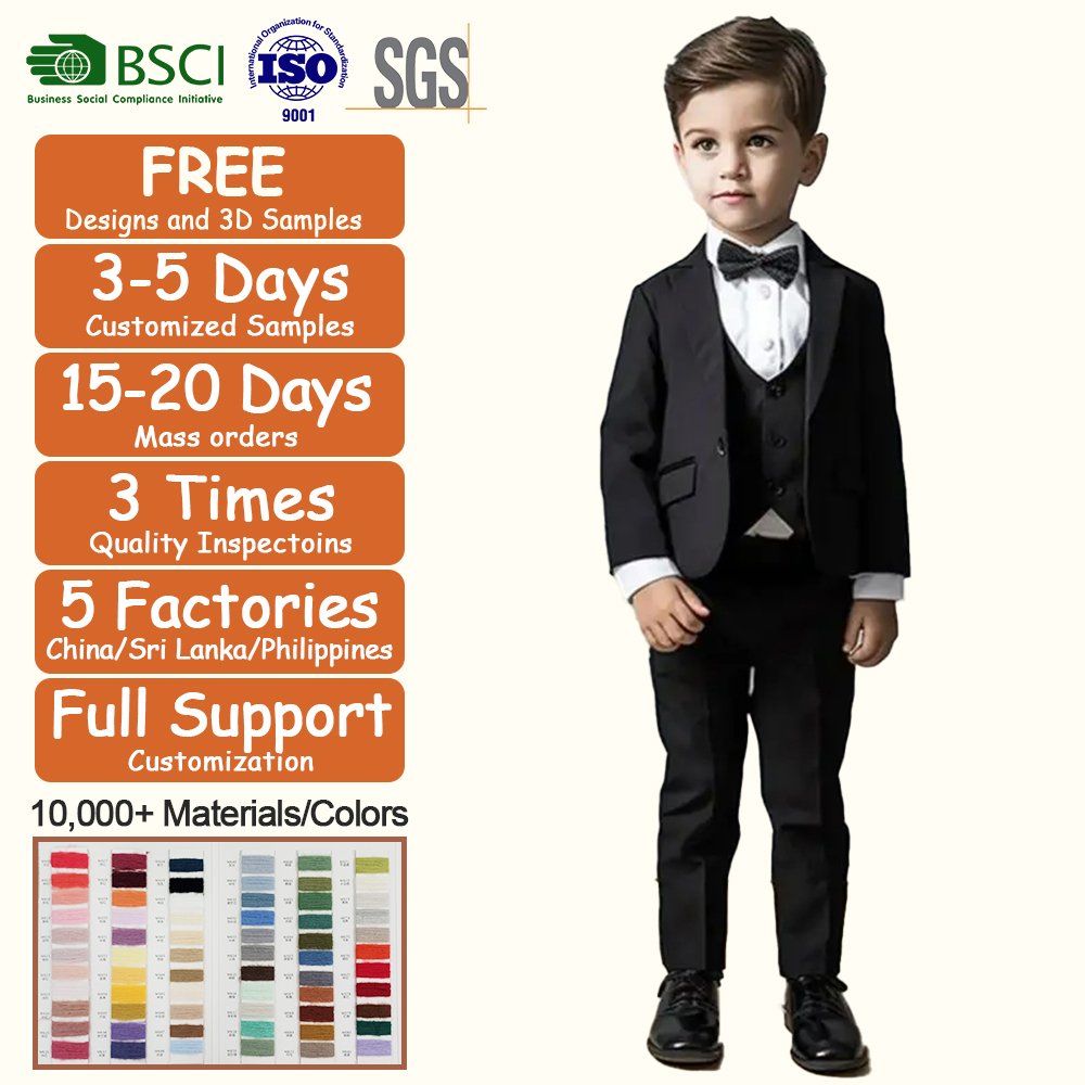 Custom Clothing Direct Factory Price Trendy Designed Kid's Wear Tuxedo Set Baby Boy Three Piece Formal Set Outfits Supplier