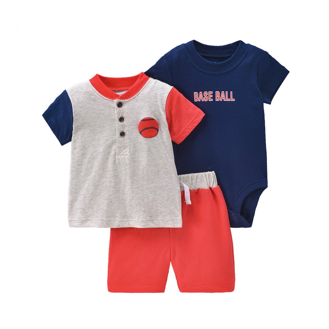Fashion bright color newborn rompers outfits summer 3 pcs toddler boys sets baby clothing manufacturers