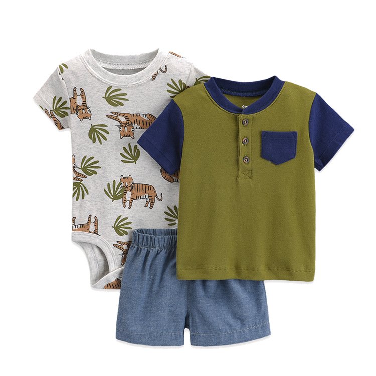 Fashion bright color newborn rompers outfits summer 3 pcs toddler boys sets baby clothing manufacturers