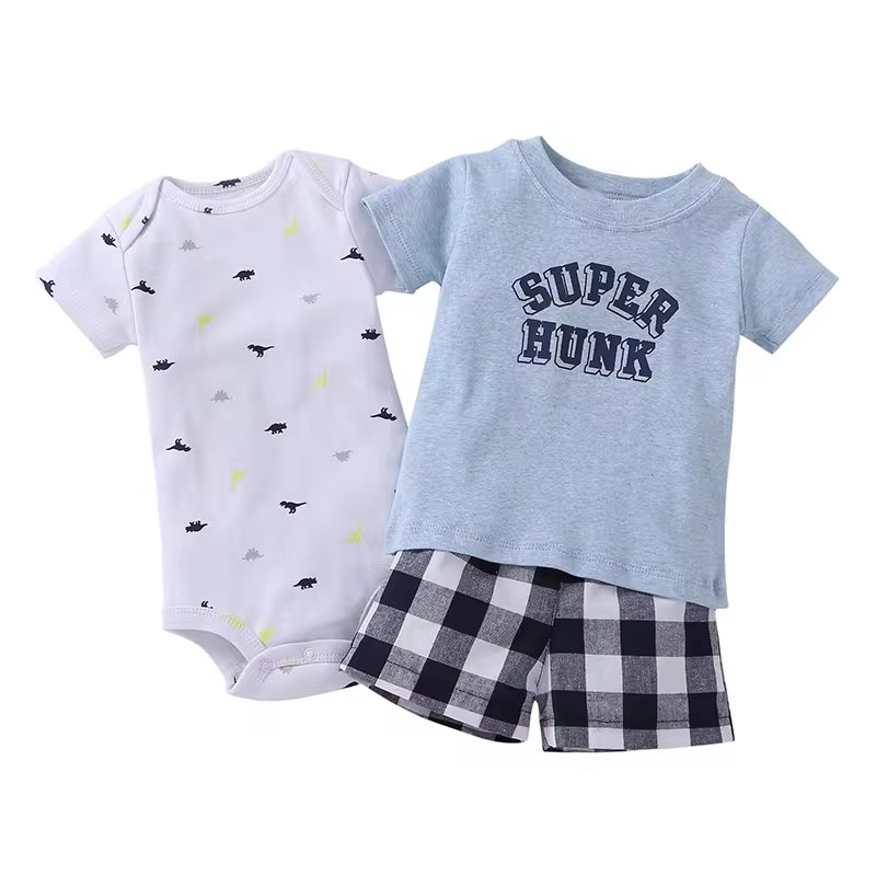 Fashion bright color newborn rompers outfits summer 3 pcs toddler boys sets baby clothing manufacturers