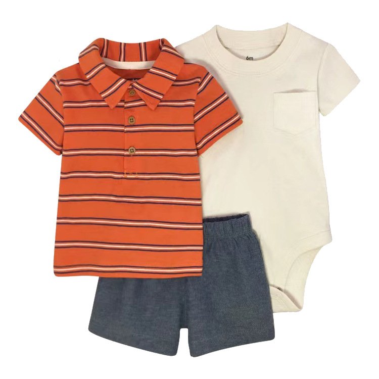 Fashion bright color newborn rompers outfits summer 3 pcs toddler boys sets baby clothing manufacturers