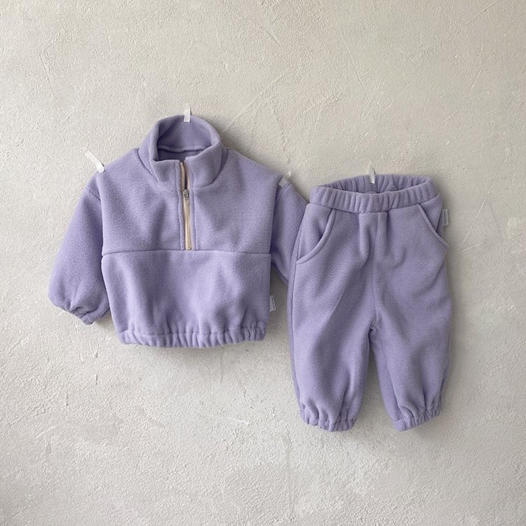 High Quality Children Winter Warm Cloth Long Sleeve Solid Color Baby Clothes Suits Thick Kids Clothes Tops&Pants 2 pcs Sets