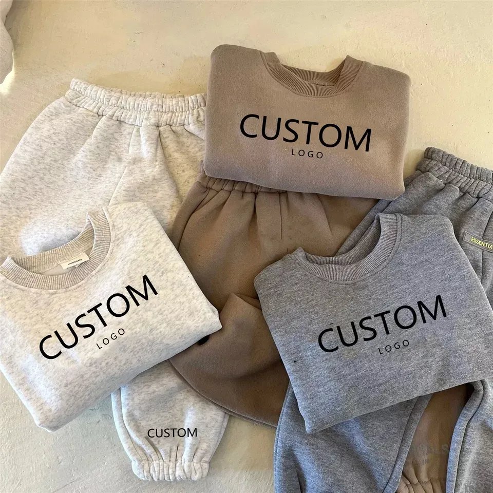 teng cai Wholesale Toddler Boy Suit Clothes 100% Cotton Kids Clothing Fleece Sweatshirt Two Piece Sets