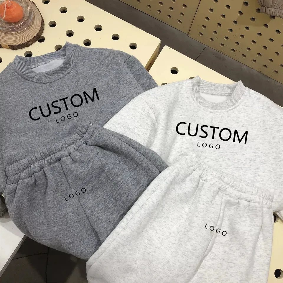 teng cai Wholesale Toddler Boy Suit Clothes 100% Cotton Kids Clothing Fleece Sweatshirt Two Piece Sets