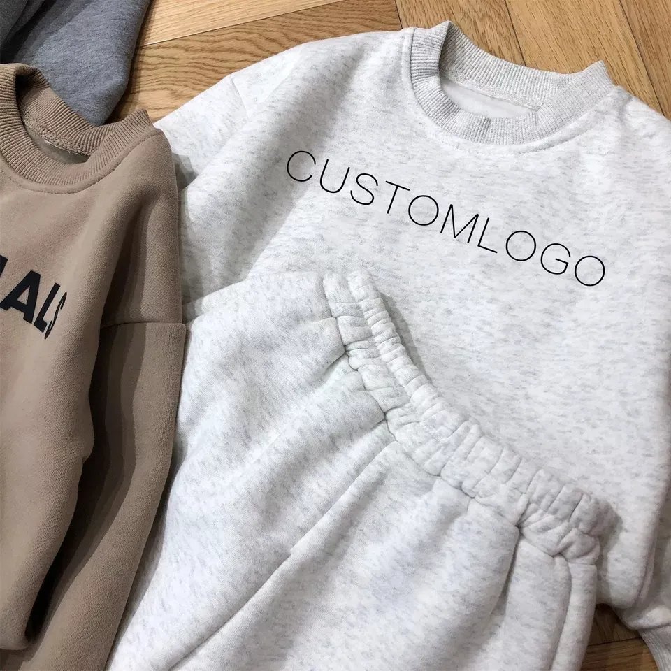 teng cai Wholesale Toddler Boy Suit Clothes 100% Cotton Kids Clothing Fleece Sweatshirt Two Piece Sets