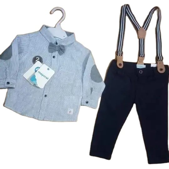 New Arrival Wholesale Boys' Clothing Set Children's Formal Dress Tie Printed Shirt Top Strap Set Party Dress Set for children