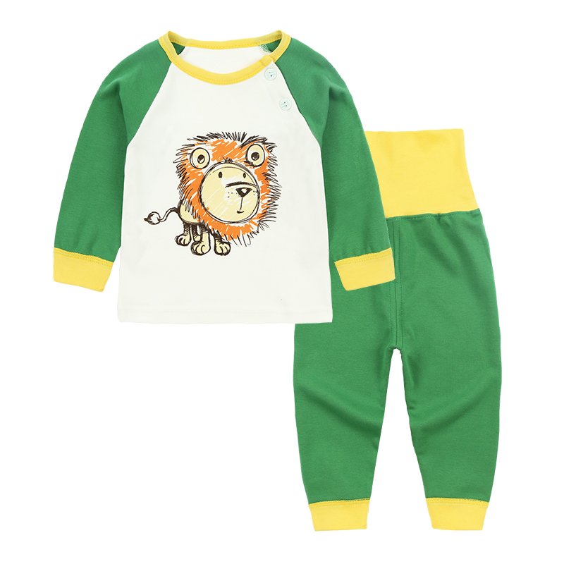 Wholesale Casual Home Clothing Set Kids High Waist Cotton Belly Protection Striped Pattern Autumn Girl Design Cartoon Motif Boys