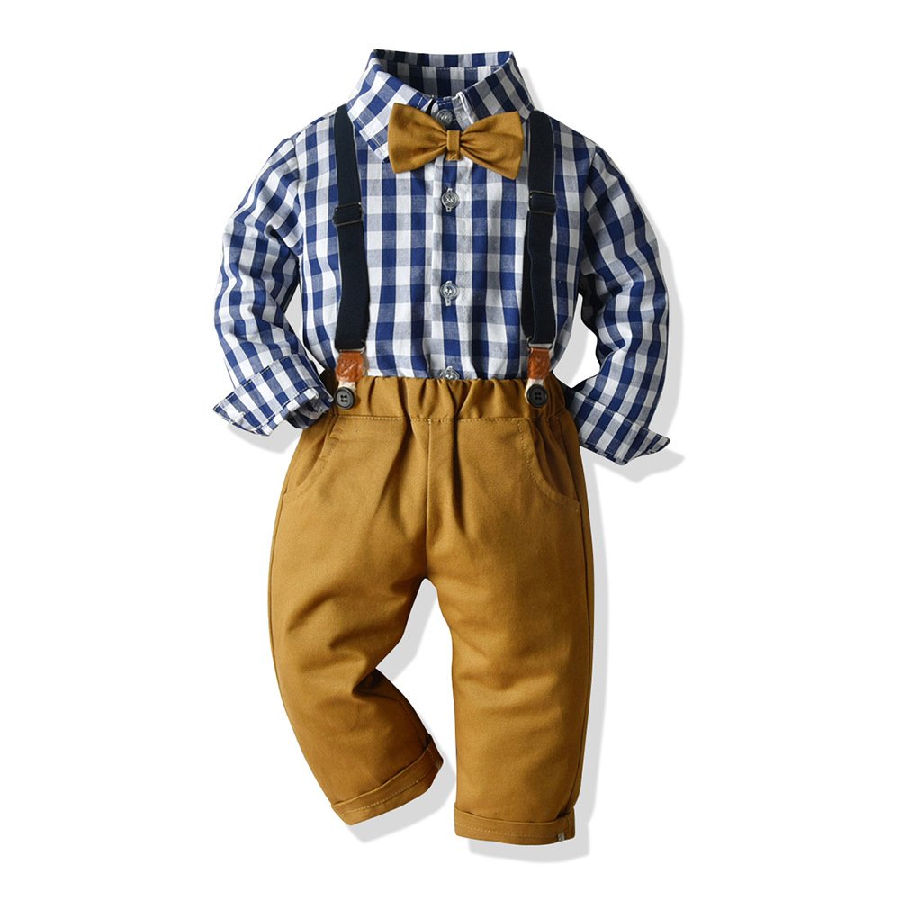 High Quality Boys' Striped Long Sleeve Shirt Casual Pants Bow Tie Kids' Cotton Clothing Sets polo Gentleman baby Trousers suits