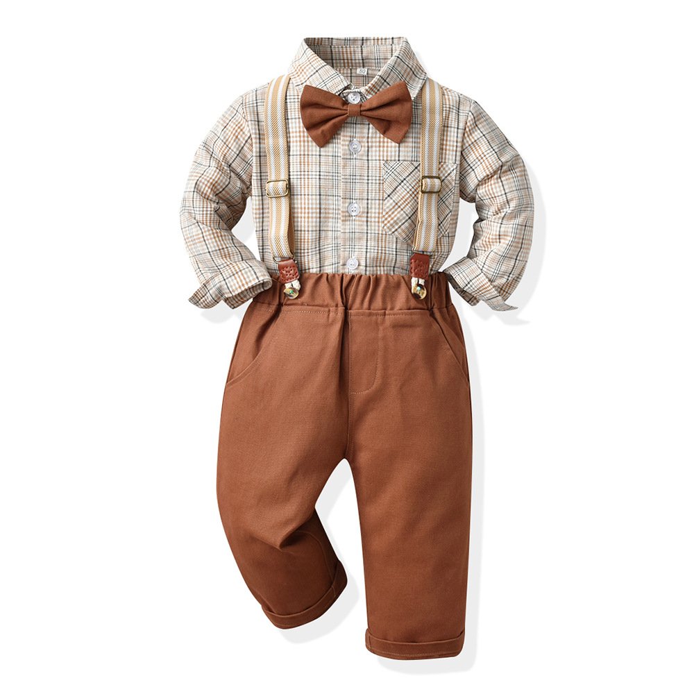 High Quality Boys' Striped Long Sleeve Shirt Casual Pants Bow Tie Kids' Cotton Clothing Sets polo Gentleman baby Trousers suits