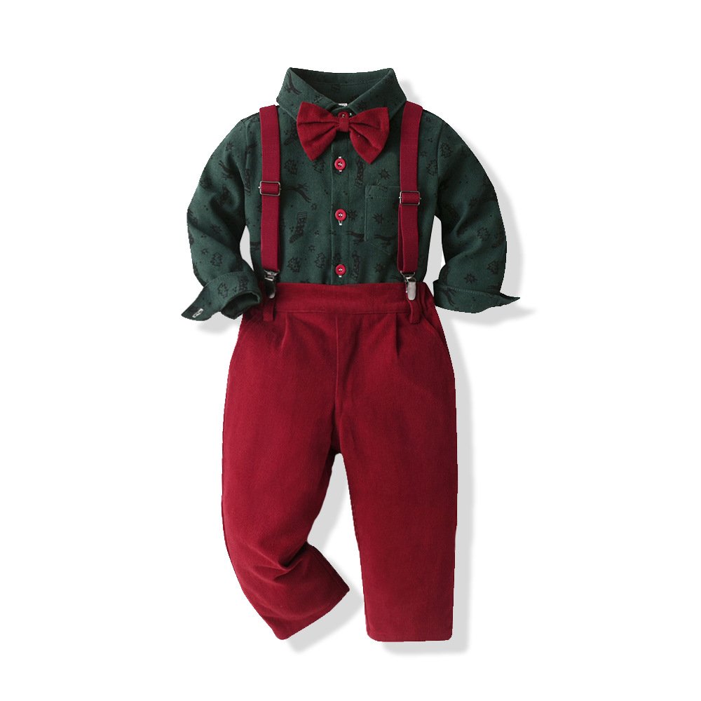 High Quality Boys' Striped Long Sleeve Shirt Casual Pants Bow Tie Kids' Cotton Clothing Sets polo Gentleman baby Trousers suits