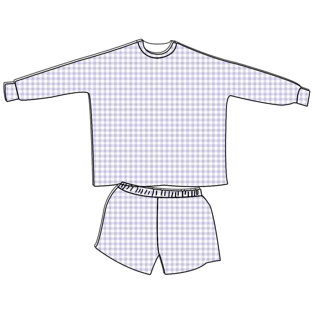 Yihui children's plaid casual hand-embroidered cotton set custom printed baby clothing boys and girls 2-piece set pajamas