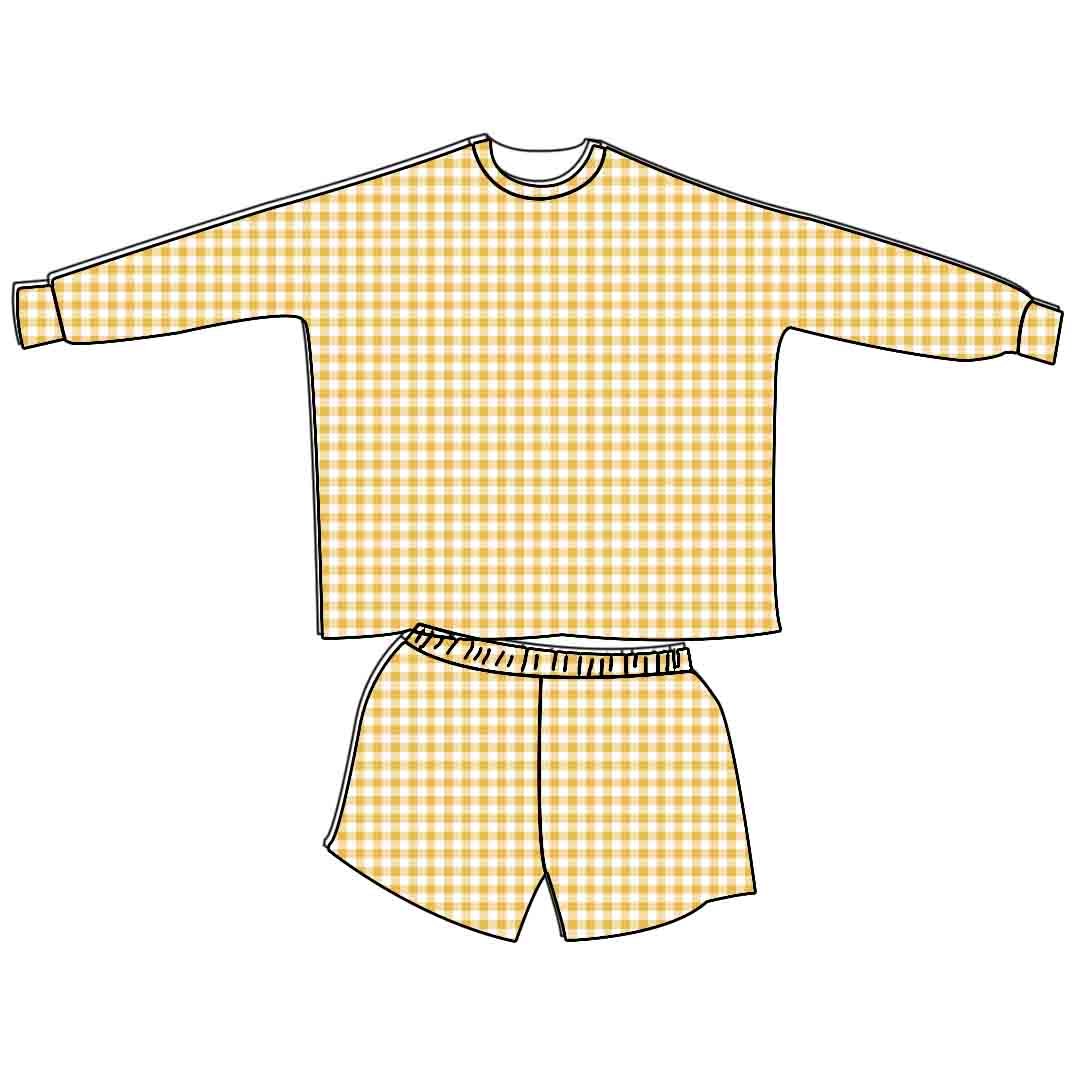 Yihui children's plaid casual hand-embroidered cotton set custom printed baby clothing boys and girls 2-piece set pajamas