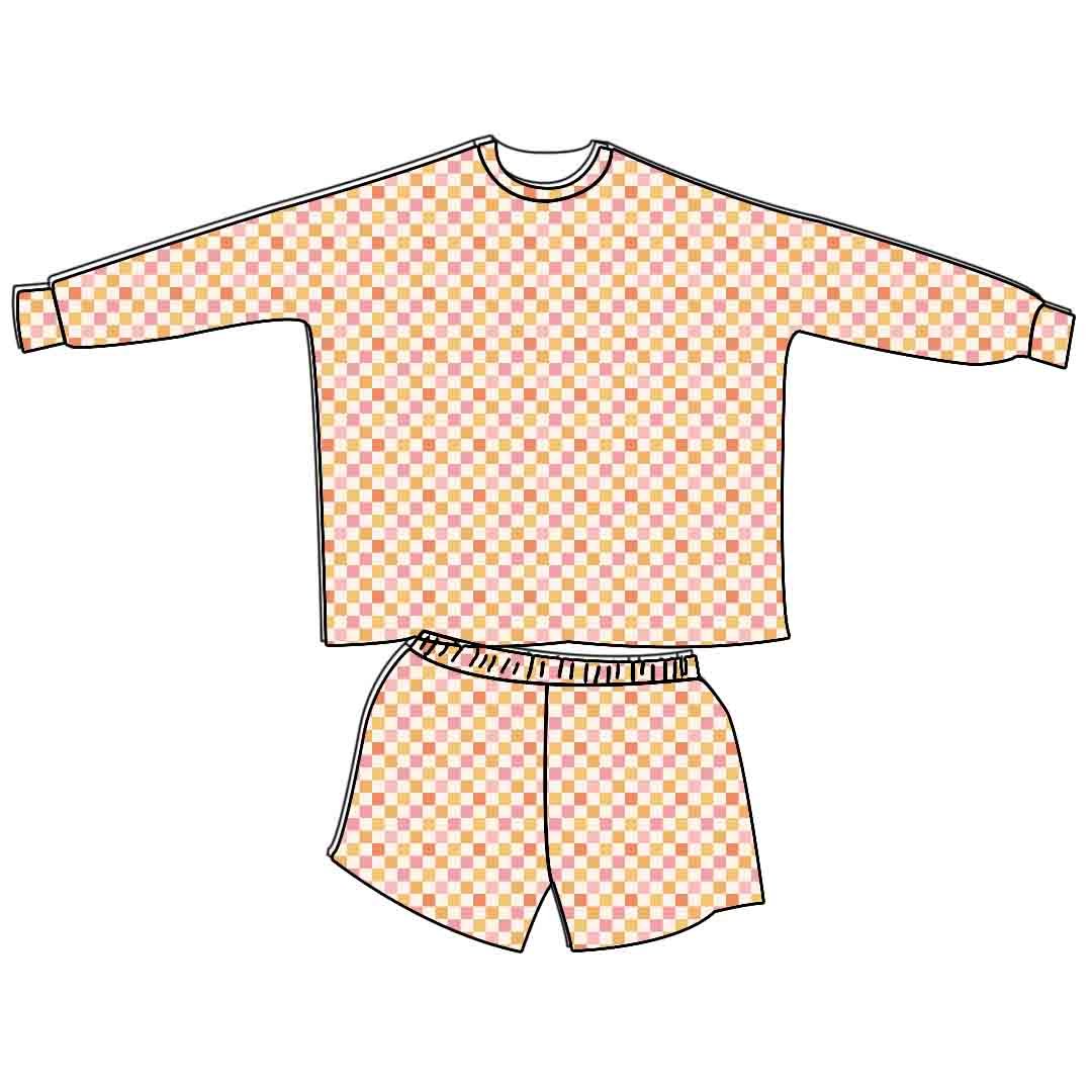 Yihui children's plaid casual hand-embroidered cotton set custom printed baby clothing boys and girls 2-piece set pajamas