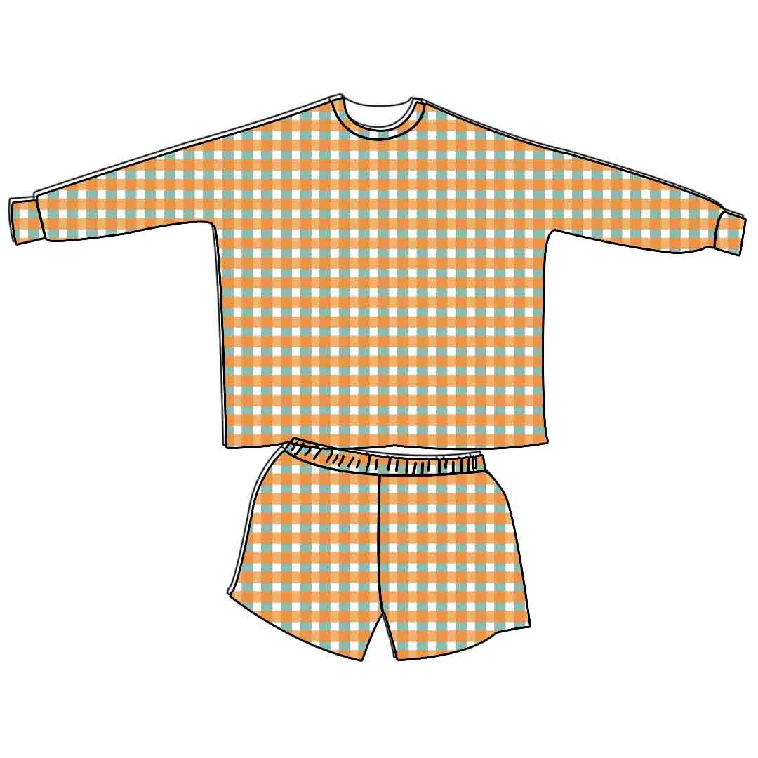 Yihui children's plaid casual hand-embroidered cotton set custom printed baby clothing boys and girls 2-piece set pajamas
