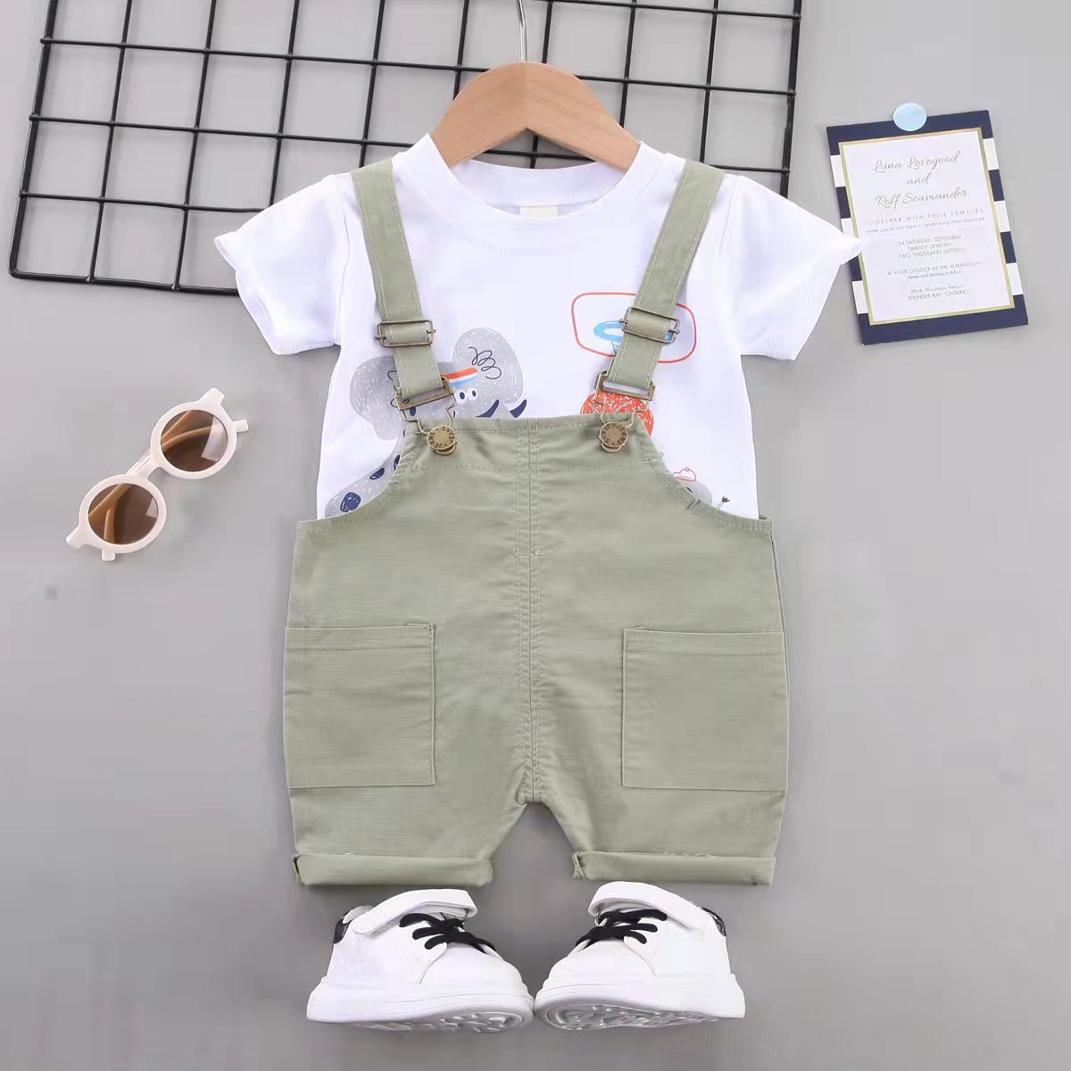 Cute Baby Overalls Set Short Sleeve White T-shirt Denim Overalls Kids Boy Suit Wholesale Toddler Boys Clothing Sets