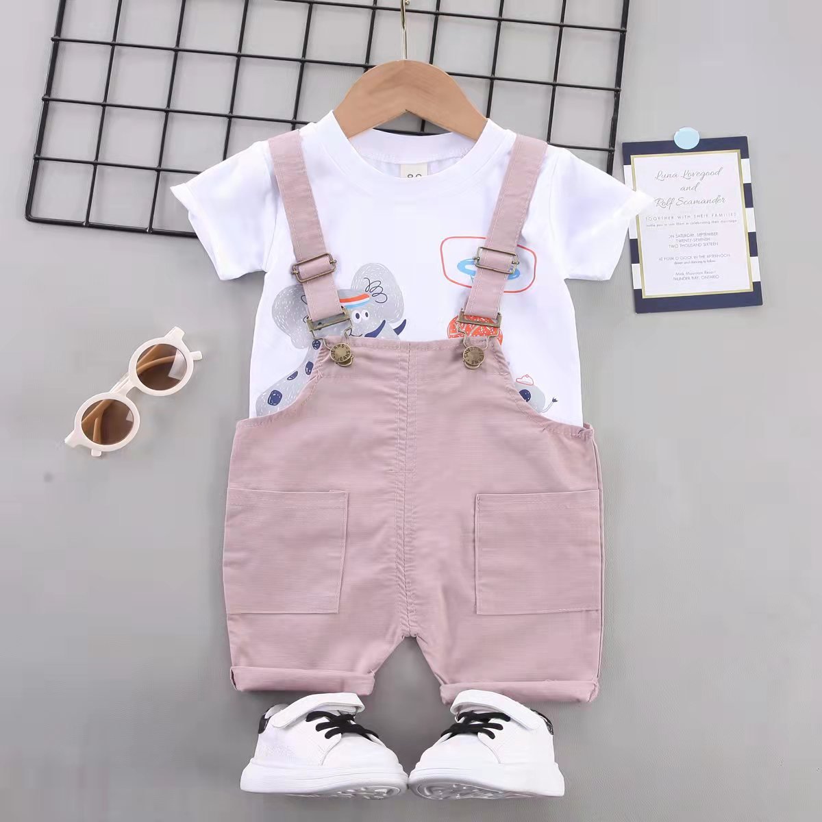 Cute Baby Overalls Set Short Sleeve White T-shirt Denim Overalls Kids Boy Suit Wholesale Toddler Boys Clothing Sets
