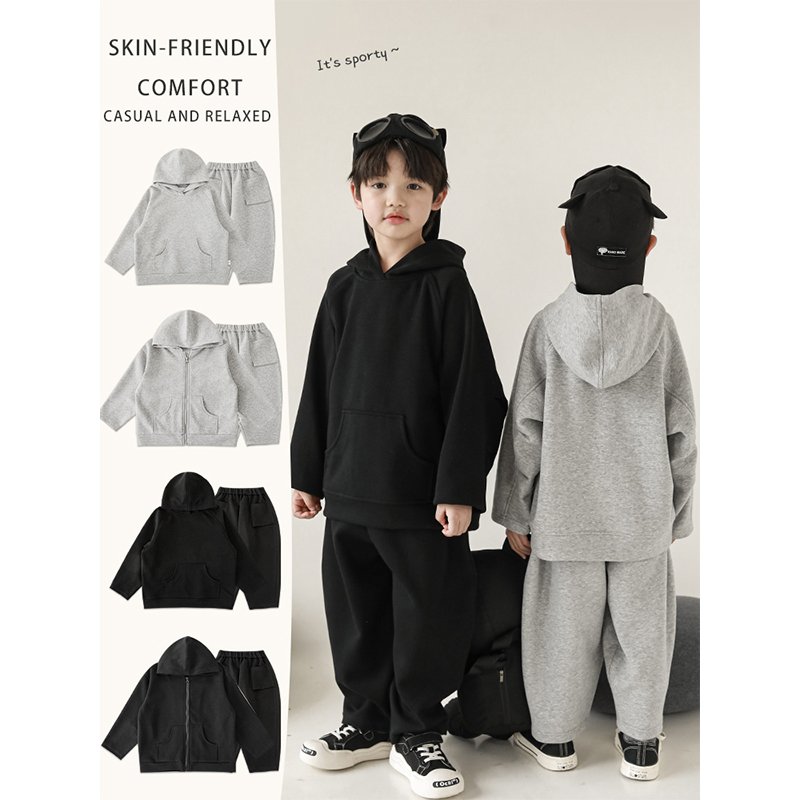 custom new design RTS toddler sweatshirt Loose Casual Solid Color children Hoodie Shirt and Hat kids boys clothing Set
