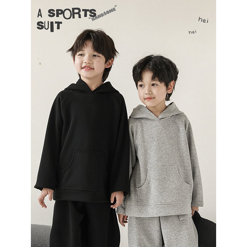 custom new design RTS toddler sweatshirt Loose Casual Solid Color children Hoodie Shirt and Hat kids boys clothing Set