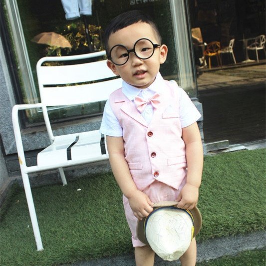 Baby Boys Clothing Sets New Summer Children Formal Wear Short Shirt + Plaid Waist Coat + Shorts+Bow Kids 4PC Suits Baby Clothes