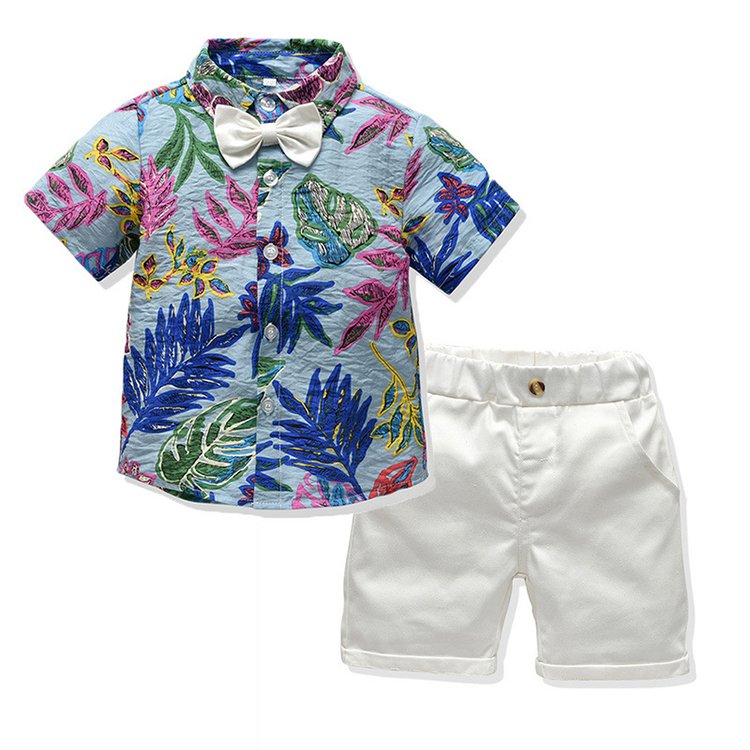 Summer Vacation Style Printed Short Sleeve Shirt And Shorts Pants 2Pcs Outfits Quality Boutique Infant Boy Clothing Set