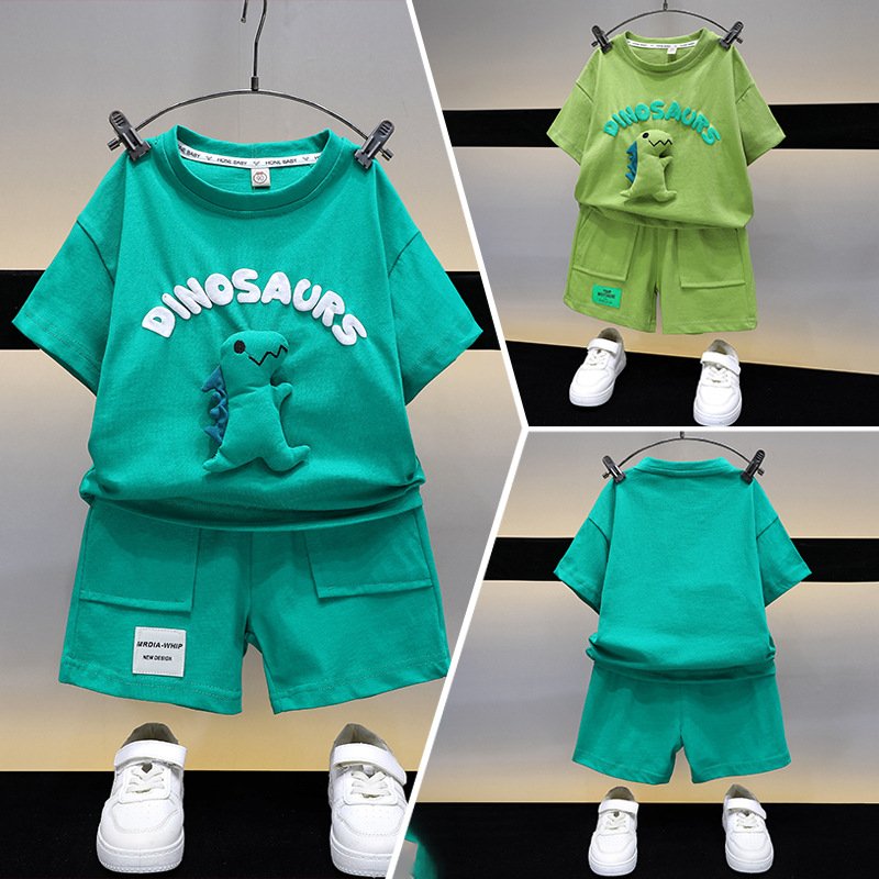 Children Outwear Suit T-shirt Casual Shorts Cartoon Kids short-sleeved Teenagers Boys cotton hoodie Clothing whit dinosaur Sets
